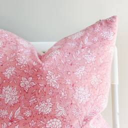 Block Print Pillow Cover Floral Batik, Natural Dyed - 20x20 - thumbnail 2
