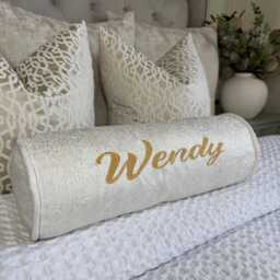 Personalised Emroidered Name Bolster Cushion 16x6