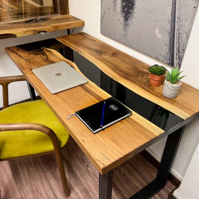 Custom Walnut Resin River Desk, Live Edge Wood Epoxy Solid Natural Furniture - image 1