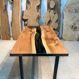 Custom Walnut Resin River Desk, Live Edge Wood Epoxy Solid Natural Furniture - thumbnail 3