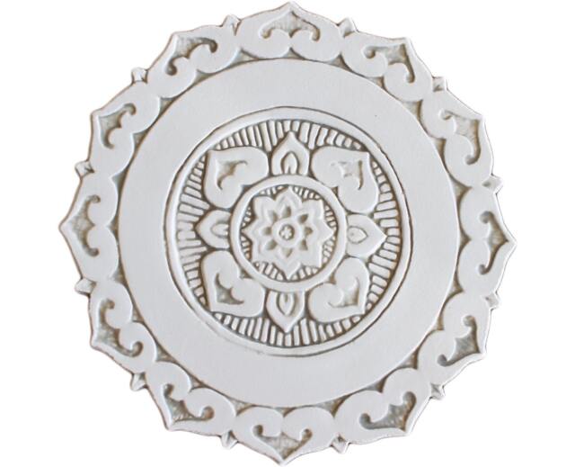 Outdoor Art With Ethnic Design For Wall Hanging, Ceramic Tile, Garden Art, Mandala Mandalita Cutout Plain Border Beige&white - image 1