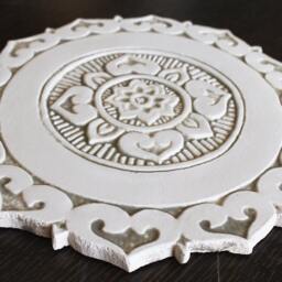 Outdoor Art With Ethnic Design For Wall Hanging, Ceramic Tile, Garden Art, Mandala Mandalita Cutout Plain Border Beige&white - thumbnail 2