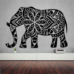 Henna Style Elephant Vinyl Wall Art, Decal, Sticker, Transfer, Mural, Removable, Decor, Rent Friendly, Interior, Exterior, Full - 0695 - thumbnail 1