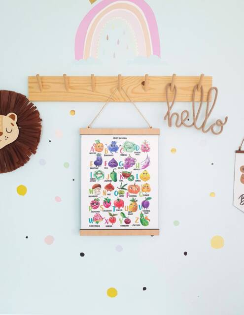Vegetable Alphabet Poster Nursery Abc Wall Art With Wooden Hanger - image 1