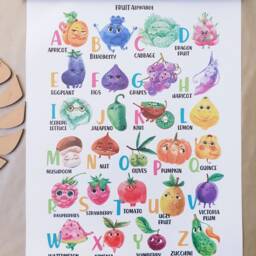 Vegetable Alphabet Poster Nursery Abc Wall Art With Wooden Hanger - thumbnail 3
