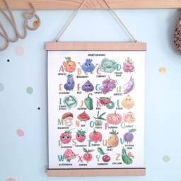 Vegetable Alphabet Poster Nursery Abc Wall Art With Wooden Hanger - thumbnail 4