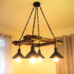 Rustic Chandelier - Hanging Light Fixture Wood Farmhouse Lights Industrial Style Lighting Bar Restaurant - thumbnail 2