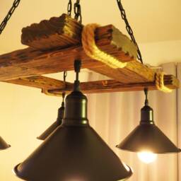 Rustic Chandelier - Hanging Light Fixture Wood Farmhouse Lights Industrial Style Lighting Bar Restaurant - thumbnail 3