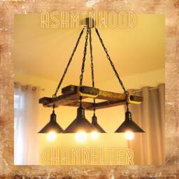 Rustic Chandelier - Hanging Light Fixture Wood Farmhouse Lights Industrial Style Lighting Bar Restaurant - thumbnail 1