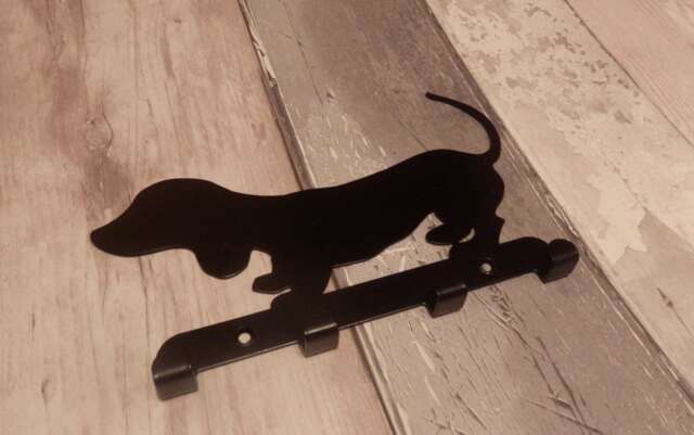 Dachshund Puppy Silhouette Key Hook Rack - Metal Wall Art - image 1