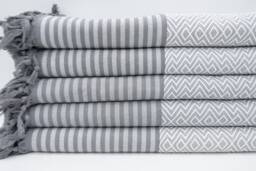 "Gray Striped Blanket, Turkish Blanket, Handmade Bedspread, 79""x103" - thumbnail 1