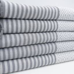 "Gray Striped Blanket, Turkish Blanket, Handmade Bedspread, 79""x103" - thumbnail 2