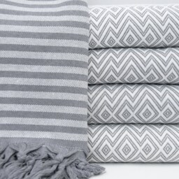"Gray Striped Blanket, Turkish Blanket, Handmade Bedspread, 79""x103" - thumbnail 3