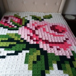 Granny Square Crochet Afghan Blanket, Handmade Blanket With Rose Desing For Double Bed, King Size Bed Throw Womens Unique Xmas Gift - thumbnail 2
