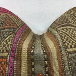 Vintage Turkish Kilim Pillow Cover, Handwoven Bohemian Cushion, 16x16 - thumbnail 2