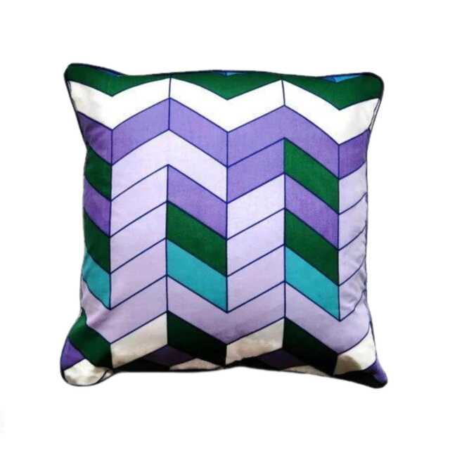 Geometric Chevrons, Turquoise Blue, Green & Lilac, Early 70S Vintage Cotton Cushion Cover, Throw Pillow Homeware Decor, 18 X Ins - image 1