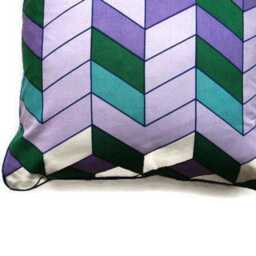 Geometric Chevrons, Turquoise Blue, Green & Lilac, Early 70S Vintage Cotton Cushion Cover, Throw Pillow Homeware Decor, 18 X Ins - thumbnail 3