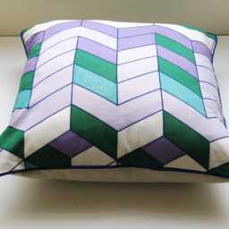 Geometric Chevrons, Turquoise Blue, Green & Lilac, Early 70S Vintage Cotton Cushion Cover, Throw Pillow Homeware Decor, 18 X Ins - thumbnail 4