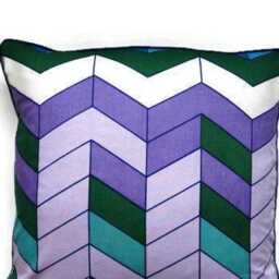 Geometric Chevrons, Turquoise Blue, Green & Lilac, Early 70S Vintage Cotton Cushion Cover, Throw Pillow Homeware Decor, 18 X Ins - thumbnail 2