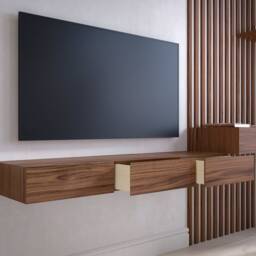 Floating Tv Stand With Drawers/Media Console - American Walnut - thumbnail 3