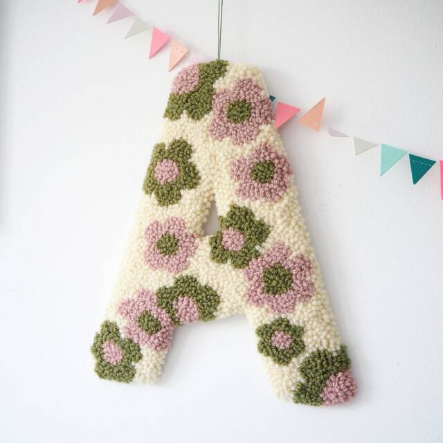 Pink & Green Custom Letter Nursery Wall Hanging With Daisy Flowers - image 1