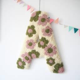 Pink & Green Custom Letter Nursery Wall Hanging With Daisy Flowers - thumbnail 1