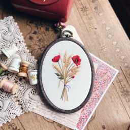 Poppy & Wheat Oval Embroidery Hoop, Hand Embroidered Wall Art, Personalized Ornaments - thumbnail 2