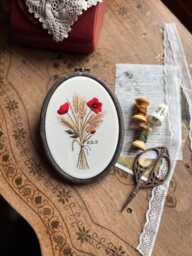 Poppy & Wheat Oval Embroidery Hoop, Hand Embroidered Wall Art, Personalized Ornaments - thumbnail 1