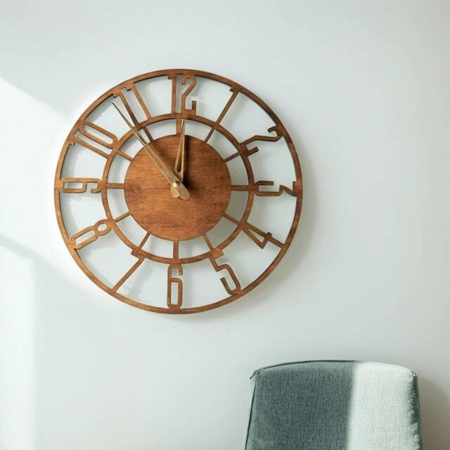 Wood Wall Clock Large, Wall With Numerals, Arabic Numbers Clock, Laser Cut Rustic Wood Modern - image 1