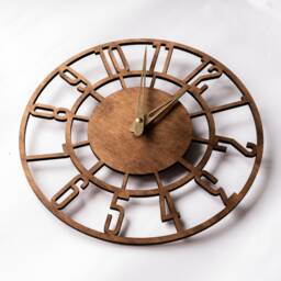 Wood Wall Clock Large, Wall With Numerals, Arabic Numbers Clock, Laser Cut Rustic Wood Modern - thumbnail 3