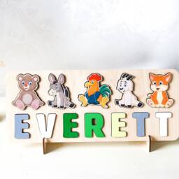 Wooden Animals Puzzle, Birthday Toddler Gift, Custom Educational Toys, Farm Busy Board, 1 2 3 Montessori Toy - thumbnail 3