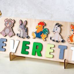Wooden Animals Puzzle, Birthday Toddler Gift, Custom Educational Toys, Farm Busy Board, 1 2 3 Montessori Toy - thumbnail 2