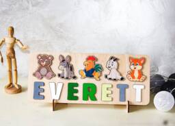 Wooden Animals Puzzle, Birthday Toddler Gift, Custom Educational Toys, Farm Busy Board, 1 2 3 Montessori Toy