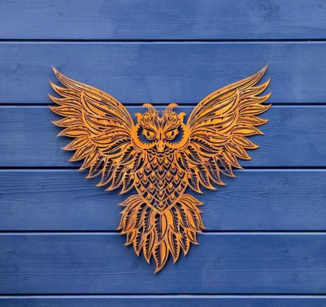Large Owl Metal Wall Plaque Hanging Art Indoor Outdoor Floral British Bird Gift - image 1