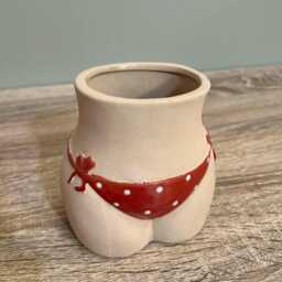 Ceramic Bikini Plant Pot/Red Polka Dot Glazed Finish Quirky Indoor Home Decor Planter - thumbnail 3