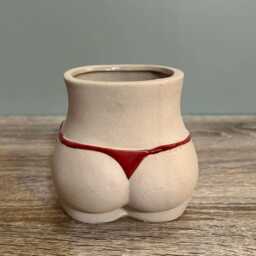 Ceramic Bikini Plant Pot/Red Polka Dot Glazed Finish Quirky Indoor Home Decor Planter - thumbnail 2