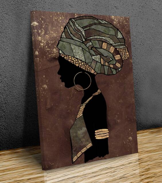 African Portrait Lady Textured Golden Brown Wall Art Canvas Prints Framed On Bars Art, Wall Hangins, Home Decor, Print - image 1