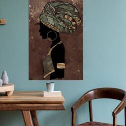 African Portrait Lady Textured Golden Brown Wall Art Canvas Prints Framed On Bars Art, Wall Hangins, Home Decor, Print - thumbnail 3