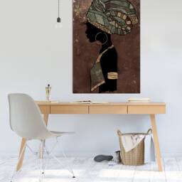 African Portrait Lady Textured Golden Brown Wall Art Canvas Prints Framed On Bars Art, Wall Hangins, Home Decor, Print - thumbnail 2