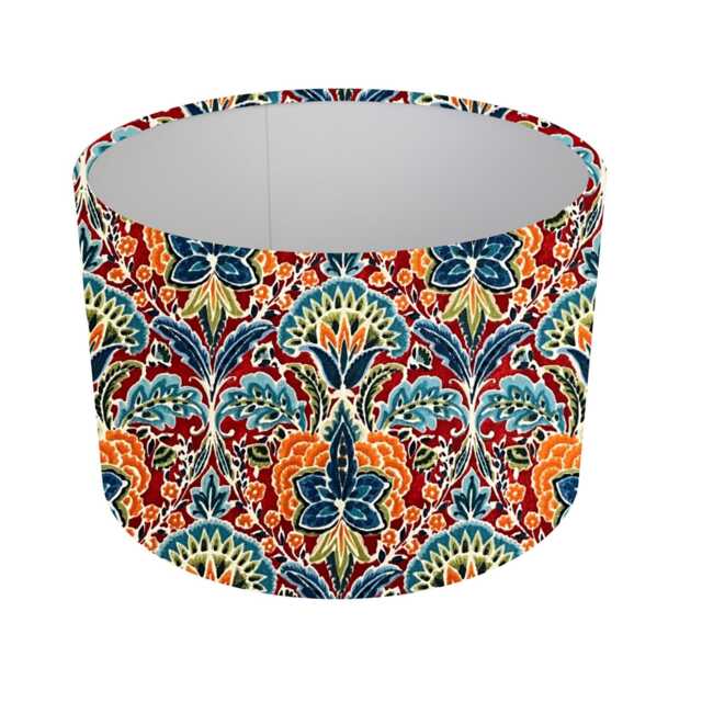 New Handmade Rhapsody Ruby Drum Lampshade, Colourful Floral Orange, Purple, Blue, Green, Home Decor, Flower Interior Design, Iliv Fabric - image 1