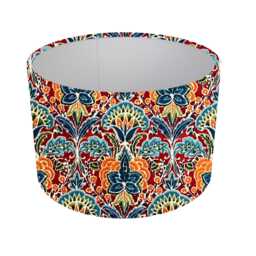 New Handmade Rhapsody Ruby Drum Lampshade, Colourful Floral Orange, Purple, Blue, Green, Home Decor, Flower Interior Design, Iliv Fabric - thumbnail 1