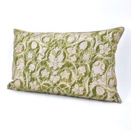 Fortuny Fabric Throw Pillow Cushion Cover in Green & Gold Persepolis Pattern - Made Italy - thumbnail 3