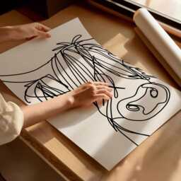 Highland Cow Line Art Print, Minimalist Animal Wall Decor - thumbnail 3