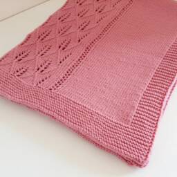Hand Knit Merino Wool Baby Blanket, Vintage Pink Lace - thumbnail 3