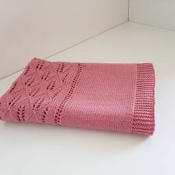 Hand Knit Merino Wool Baby Blanket, Vintage Pink Lace - thumbnail 4