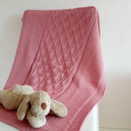 Hand Knit Merino Wool Baby Blanket, Vintage Pink Lace - thumbnail 2