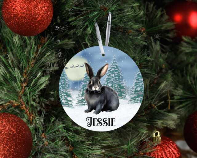 Personalised Christmas Black Bunny Rabbit Tree Decoration, Metal Hanging Ornament - image 1