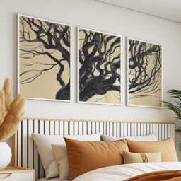 Gnarled Tree Poster Set Of 3 Japanese Woodcut Style Wall Art - thumbnail 2