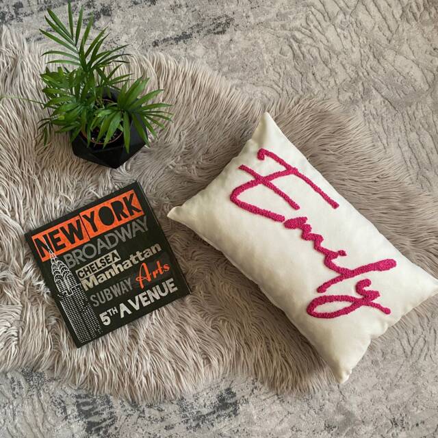 Embroidered Baby Name Pillow, Punch Needle Art Nursery Decor - image 1