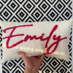 Embroidered Baby Name Pillow, Punch Needle Art Nursery Decor - thumbnail 2